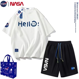 NASA 联名款短袖t恤套装夏季休闲宽松短裤男女款运动情侣装