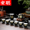 功夫茶具陶瓷整套装家用6人泡，茶具中式古典黑色盖碗茶壶茶杯简约