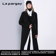 Lapargay纳帕佳秋季女装长款外套黑色不规则设计感宽松风衣女