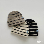 韩版洋气宝宝毛线帽秋冬款条纹婴幼儿针织帽个性穿搭凹造型瓜皮帽