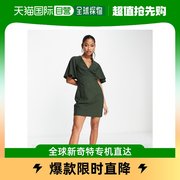 香港直邮潮奢 ASOS 女士设计V领迷你喇叭袖连衣裙(卡其色)
