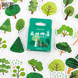 森林花朵绿色植物树木盆栽，手帐贴纸可爱装饰相册，diy素材盒装贴画