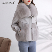 高级海宁皮草羽绒服女短款韩版超大狐狸毛领，一体加绒保暖时尚外套