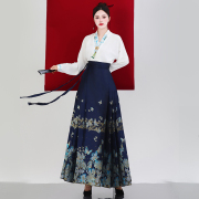 新中式女装改良马面裙套装，国风日常可穿藏青色高端明(高端明)制汉服小个子