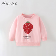 欧美女童卫衣春秋草莓水果印花上衣儿童宝宝小女孩纯棉衣服