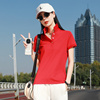红色短袖t恤女夏季全棉翻领，polo衫运动休闲纯色，有领显瘦修身上衣
