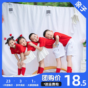 儿童红色套装短袖t恤白色短裤裙大红袜子，幼儿园小学生夏季运动会