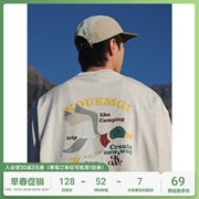 kouemgik空味日系夏季动物字母，印花短袖圆领t恤男230g重磅半袖