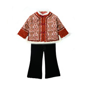 中国风女童红色对襟棉衣，24秋冬儿童中式水，貂毛拜年服套装