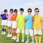 彩色t恤儿童短袖纯色班服糖果色幼儿园小学生亲子纯棉六一演出服