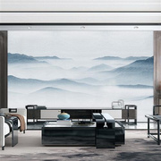 新中式水墨山水画墙纸客厅电视背景墙壁纸抽象淡雅影视墙布3d壁画