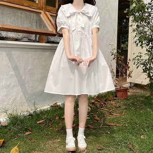 娃娃领连衣裙少女夏装初，中高中学生泡泡，袖减龄学院风甜美白色裙子