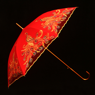 结婚红伞婚庆红色伞出嫁新娘伞长柄刺绣中式婚礼红色雨伞喜伞婚伞
