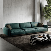 皮沙发2024意式极简轻奢头层牛皮直排位客厅，青色真皮沙发组合
