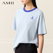 amii2024极简新疆棉全棉，宽松中长款短袖，t恤夏天女款上衣半袖