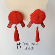 儿童生日发夹过新年款中国风可爱宝宝，周岁小女孩红色喜庆夹子头饰
