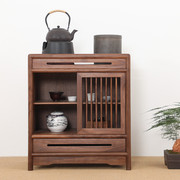 新中式茶水柜餐边柜黑胡桃储物柜老榆木边柜矮柜简约实木茶柜家具