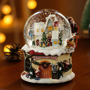 圣诞节水晶球音乐盒圣诞老人，八音盒飘雪下雪雪花女孩男孩儿童礼物