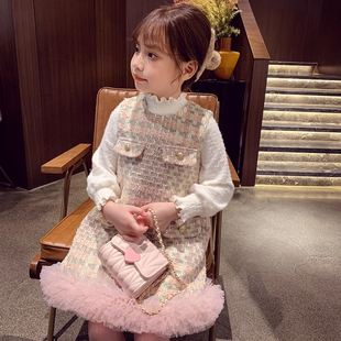 女童加绒背心裙秋冬2023韩版洋气小女孩公主，裙子时髦两件套装