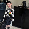 韩国童装春秋女童可爱米奇黑白条纹修身连帽上衣洋气百搭长袖T恤