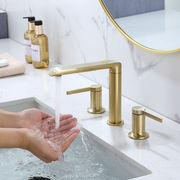 三孔冷热面盆金色水龙头，浴室洗脸盆黑色，全铜卫生间台盆分体水龙头