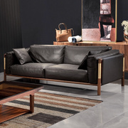 意式轻奢真皮沙发组合头层牛皮客厅小户型现代简约实木黑胡桃沙发