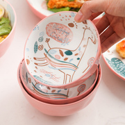 日式卡通陶瓷米饭碗单个套装手绘可爱家用大号泡面碗汤碗网红餐具