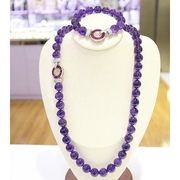 7A级天然巴西紫水晶手链项链套装全净体手串毛衣链紫色转运幸运女