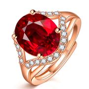 镀玫瑰金镶嵌彩色水晶红锆石戒指  镶钻活口创意镂空红宝石戒指环