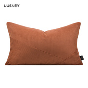 轻奢高档样板间抱枕橘色条纹绒料腰枕现代简约沙发客厅ins风靠垫