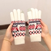 日本单双层羊毛加绒加厚手套可爱卡通猫头鹰雪花针织触屏分指女冬