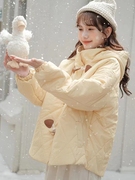 黄色棉服外套女冬季2024年韩版宽松学生夾棉羽绒服，短款菱格棉衣女