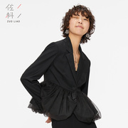 佐料原创设计网纱拼接修身时尚单扣短款长袖西服装外套女ZDP3X098