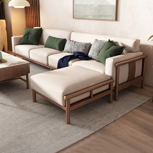 韵存新中式实木沙发组合简约小户型，客厅白蜡木沙发，可拆洗布艺沙发