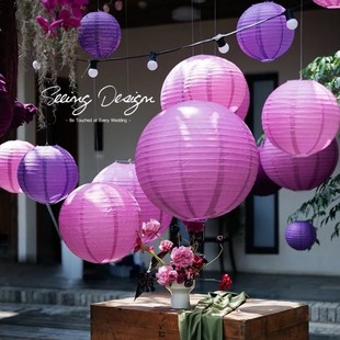 38女神妇女节浪漫紫色纸灯笼，店铺橱窗装饰商场结婚礼布置道具
