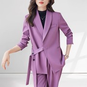 紫色西装套装女2023秋职业外套设计感小众小西服阔腿裤两件套