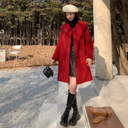 2023冬新本命年红色双面羊绒大衣短款女小个子娃娃领加厚毛呢外套
