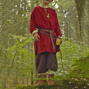 中世纪男儿童亚麻衬衫长袍长衫T恤长袖话剧cosplay艺考服装复古装