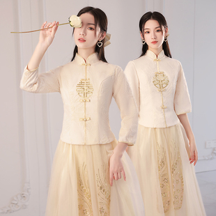中式伴娘服2024中国风新娘结婚复古姐妹团，礼服裙伴娘团女夏季