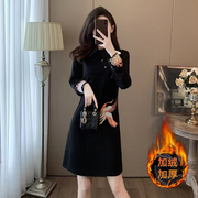 重工刺绣新中式女装，加绒加厚黑色连衣裙秋冬款，气质高级感包臀中裙