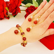 新越南沙金项链女玛瑙圆球镶钻仿宝石镀金假黄金结婚三件套首饰品