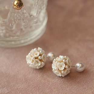 法式两戴贝壳珍珠花朵耳钉春季女气质高级感耳环轻奢小众耳饰