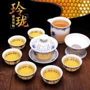 融诚茶具青花瓷玲珑茶具，套装陶瓷功夫茶具，蜂窝镂空茶壶盖碗茶杯