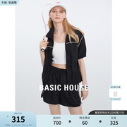 Basic House/百家好撞色短袖T恤两件套夏季休闲短裤运动套装