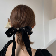 在逃公主~韩国优雅黑色水钻丝绒大蝴蝶结顶夹后脑勺发夹弹簧夹女