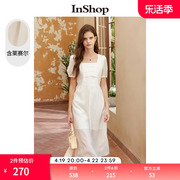 商场同款INSHOP高级感连衣裙女莱赛尔白色长裙