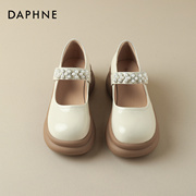 达芙妮daphne~厚底玛丽珍鞋女鞋，夏季小皮鞋单鞋法式珍珠凉鞋