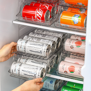 川岛屋冰箱饮料收纳盒啤酒可乐，易拉罐双层自动补位厨房整理盒神器