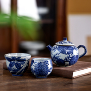 景德镇复古手绘青花瓷茶具办公室旅游茶具老匠人手绘功夫茶具