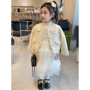 女童春秋公主裙套装儿童，小香风连衣裙，冬季加绒洋气外套时髦蓬蓬
